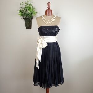 Betsey Johnson Black Delilah Strapless Sequin Sheer Accordion Satin Tie Dress 4